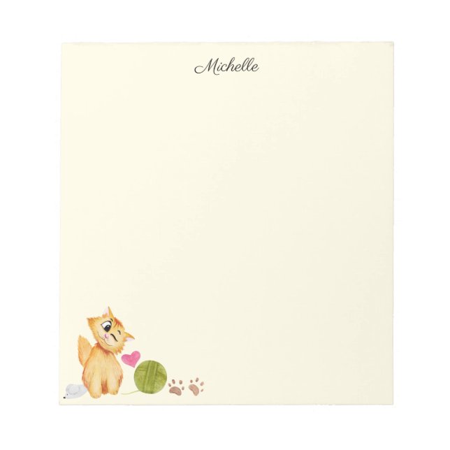 Cute Kitty Cat Notepad YOUR Name Text (Front)