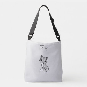 Cute kitty cat on light grey crossbody bag