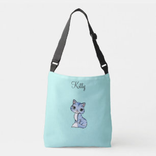 Cute kitty cat on light teal crossbody bag