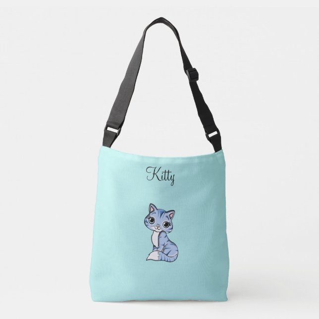 Cute kitty cat on light teal crossbody bag (Front)