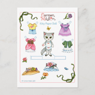 Cute Kitty Cat Paper Doll Postcard