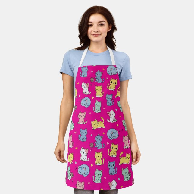 Cute Kitty Cat Pattern Apron (Worn)