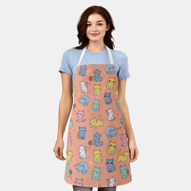 Cute Kitty Cat Pattern Apron (Worn)
