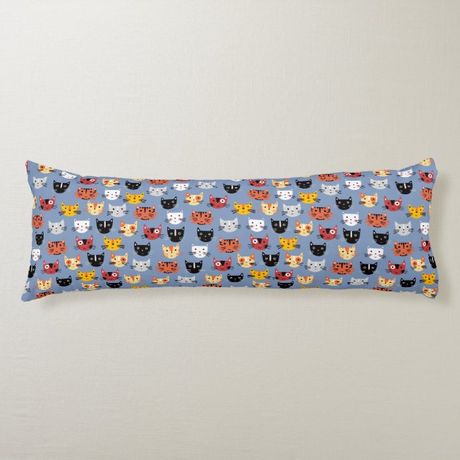 Cute Kitty Cat Pattern Blue Body Cushion (Front)