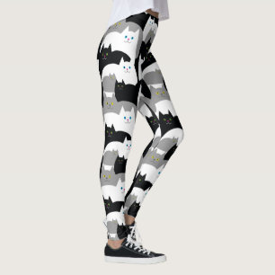 Cute Kitty Cat Pattern in Black, White and Grey Le Leggings