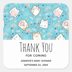 Cute Kitty Cat Pattern Whimsical Baby Shower Square Sticker