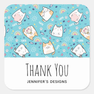 Cute Kitty Cat Pattern Whimsical Business Square Sticker