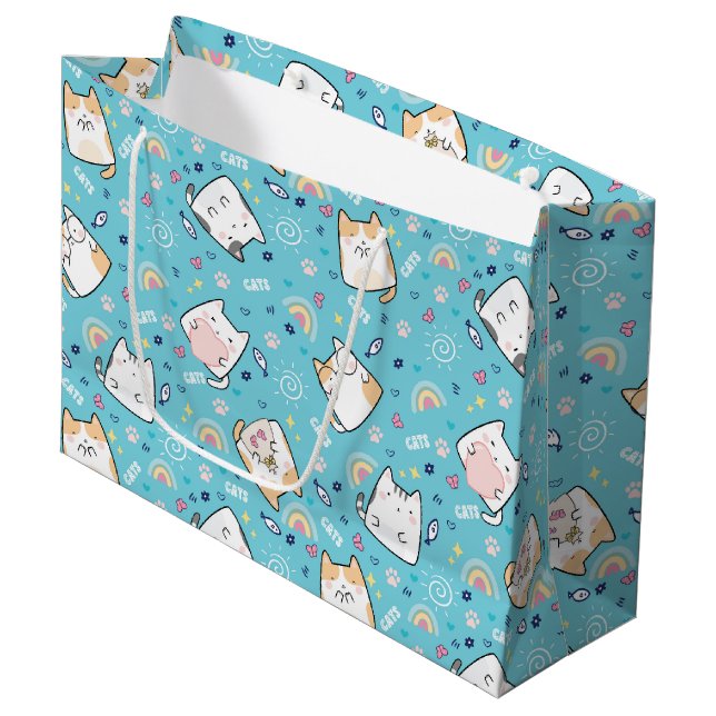  Cute Kitty Cat Pattern Whimsical Large Gift Bag (Front Angled)