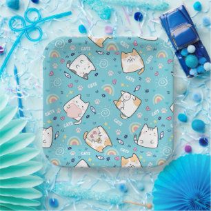 Cute Kitty Cat Pattern Whimsical Paper Plate