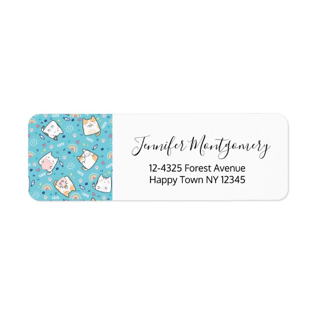 Cute Kitty Cat Pattern Whimsical Return Address Label (Front)