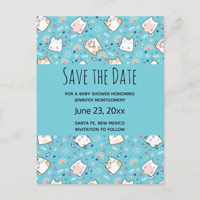 Cute Kitty Cat Pattern Whimsical Save the Date Invitation Postcard (Front)