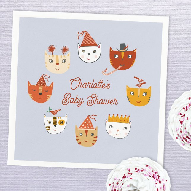 Cute Kitty Cat Personalised Baby Shower Napkin (Personalized cute kitty cat baby shower paper napkin)