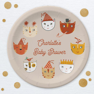 Cute Kitty Cat Personalised Baby Shower Paper Plate