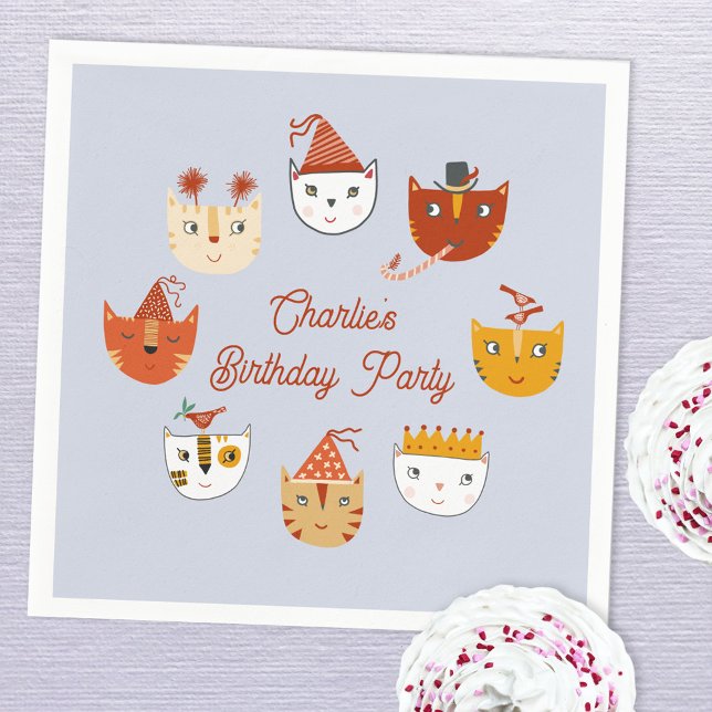 Cute Kitty Cat Personalised Birthday Napkin (Cute kitty cat themed personalized birthday party paper napkins)