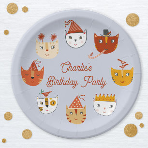 Cute Kitty Cat Personalized Birthday Paper Plate