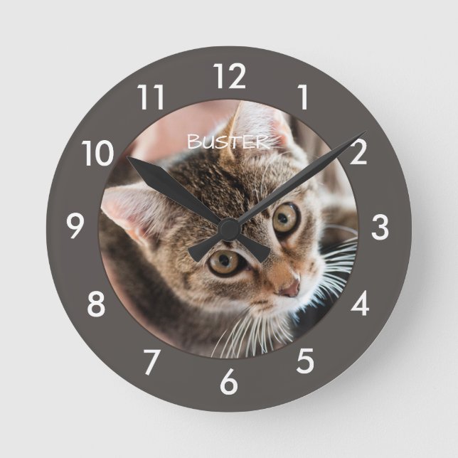 Cute Kitty Cat Personalized Round Clock (Front)