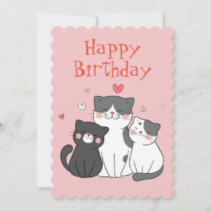 Cute Kitty Cat Pink Happy Birthday Greeting Card 