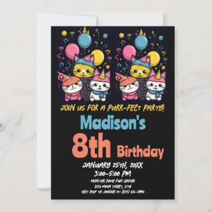 Cute Kitty Cat Purr-Fect Party Cats Birthday Invitation