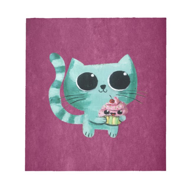 Cute Kitty Cat with Kawaii Cupcake Notepad (Front)