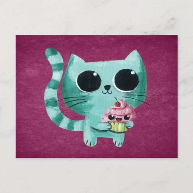 Cute Kitty Cat with Kawaii Cupcake Postcard (Front)
