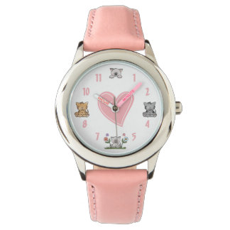 Cute Kitty Cats and Pink Heart Watch