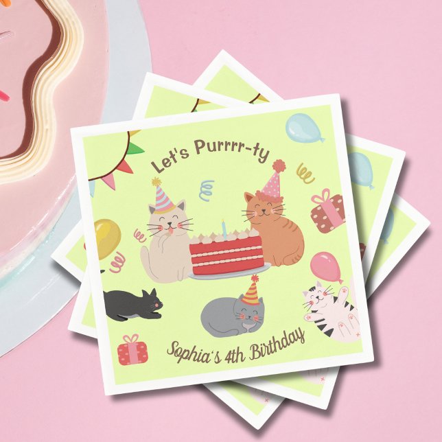 Cute Kitty Cats Kid's Birthday Party Napkin (Creator Uploaded)