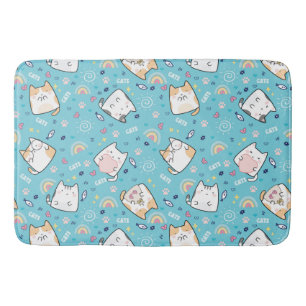 Cute Kitty Cats Whimsical Pattern Bath Mat