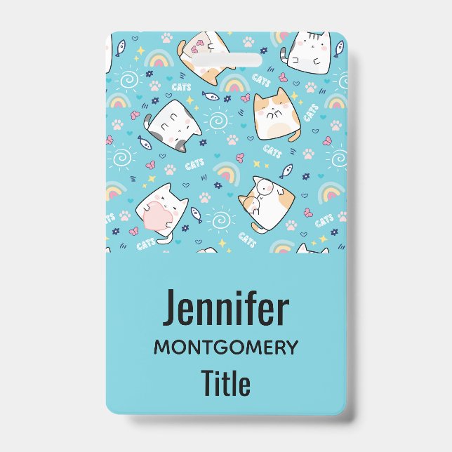 Cute Kitty Cats Whimsical Pattern ID Badge (Front)