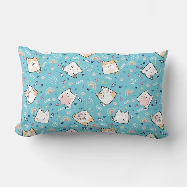  Cute Kitty Cats Whimsical Pattern Lumbar Cushion (Front)