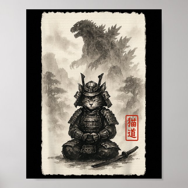 Cute Kitty Catzilla Angry Kaiju Anime Cat Monster  Poster (Front)