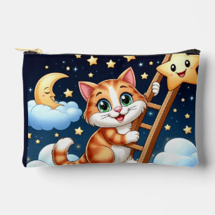 Cute Kitty Climbs Ladder to the Moon Accessory Pouch