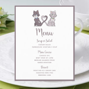 Cute Kitty Couple Grey White Wedding Menu