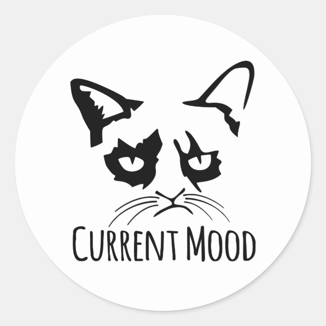 Cute Kitty Crazy Cat Lady Current Mood Stress Classic Round Sticker (Front)