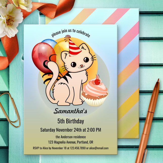 Cute Kitty Cupcake Child Birthday Invitation (Creator Uploaded)