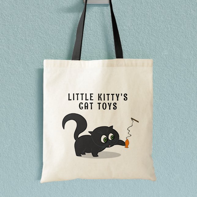 Cute Kitty Custom Black Cat Lover's Tote Bag (Purrfect tote bag for your cat's toys (or yours) Just add their name!)
