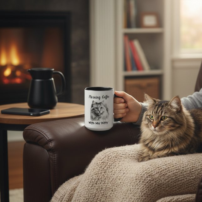 Cute Kitty Drawing Add Photo Personalise Mug (Creator Uploaded)