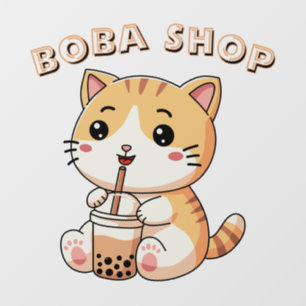  Cute Kitty drinking bubble tea, boba tea