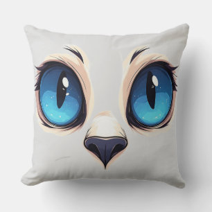 Cute Kitty Eyes Close Up Cartoon Cat Face Illustra Cushion