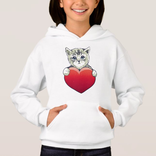 Cute Kitty Face Cat Red Heart (Front)