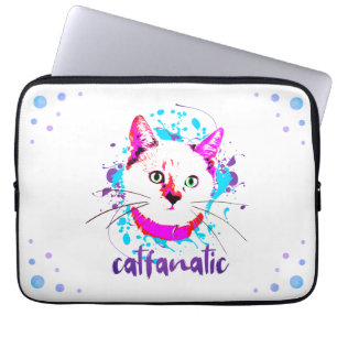 Cute Kitty Face Hot Pink Blue Cat Fanatic Laptop Sleeve