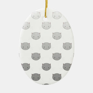 Cute Kitty Faces in Black White Grey Ceramic Ornament
