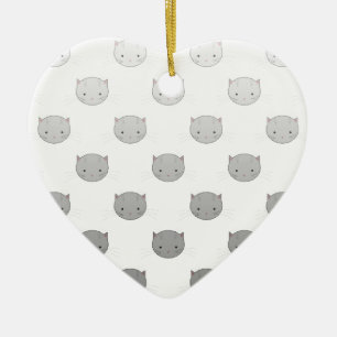 Cute Kitty Faces in Black White Grey Ceramic Tree Decoration