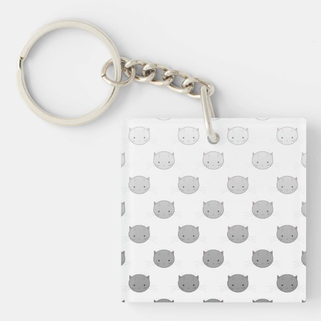 Cute Kitty Faces in Black White Grey Key Ring (Front)