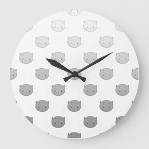 Cute Kitty Faces in Black White Grey Large Clock