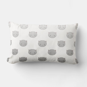 Cute Kitty Faces in Black White Grey Lumbar Cushion