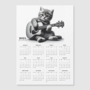 Cute Kitty Guitarist Bow Tie 2025 Magnet Calendar
