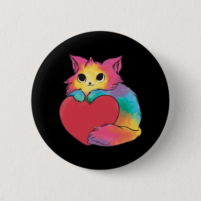 Cute Kitty Heart 6 Cm Round Badge (Front)