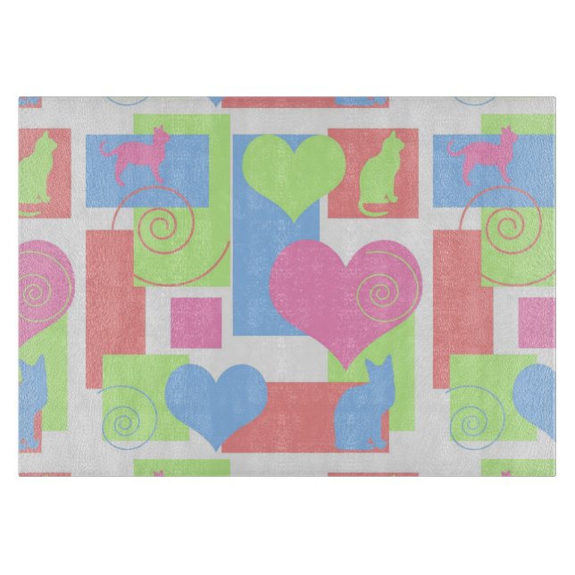 Cute Kitty-Hearts, Squares, Cat Shapes. Cutting Board (Front)