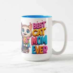 Cute Kitty Holding Flowers Cat Mum Gift 🐾 Two-Tone Coffee Mug