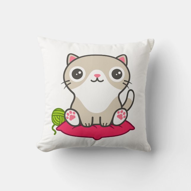 Cute Kitty Illustration Cushion (Front)